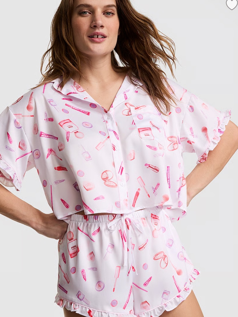 vs pink makeup print pajama set